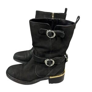Vince Camuto‎ Black Leather Buckle Moto Boots Women Size 7.5M
